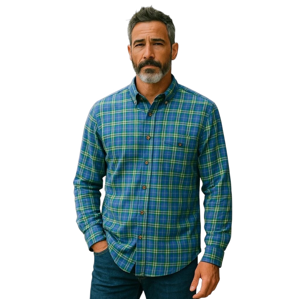 L.L. Bean Blue Green Plaid Long Sleeve Button Down Shirt Mens Size Large L - Picture 10 of 10